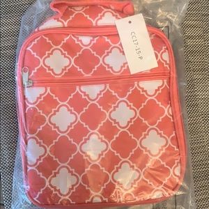 NIB Coral and White Quatrefoil Softside  Lunchbox